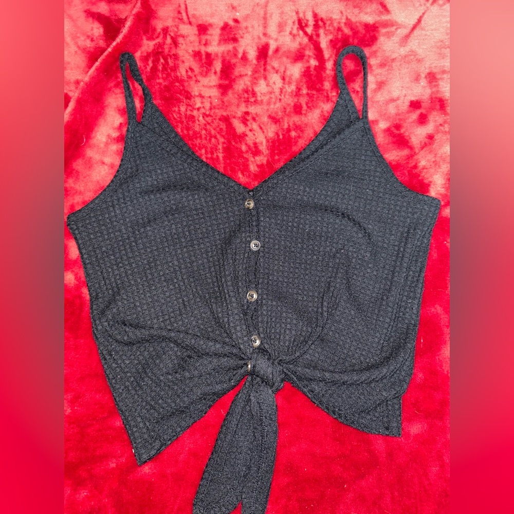 Textured button up and tie tank top